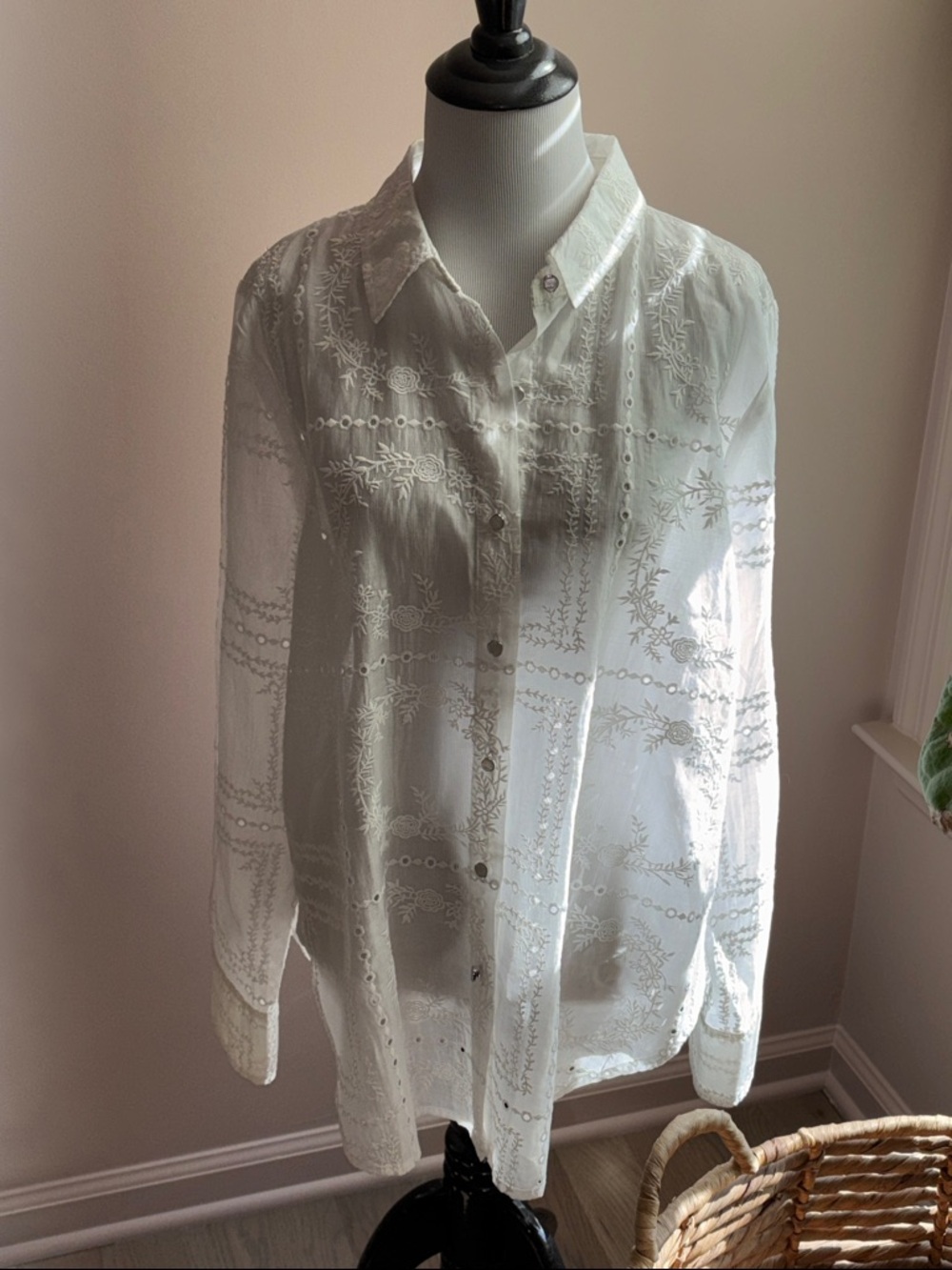 Calypso St. Barth White Sheer Embroidered Eyelet Blouse Cotton Voile MSRP $325 - Picture 3 of 10